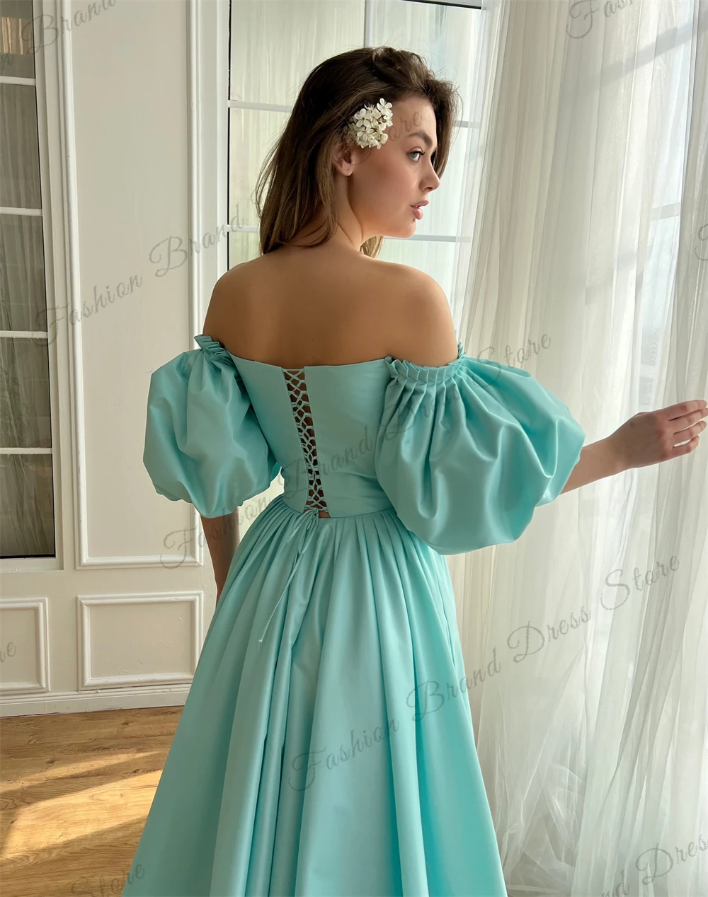 Taffeta Off-the-shoulder Sweetheart Prom Dresses With Split Pleated Corset Backless Formal Evening Gowns A-line Long Ball Gowns