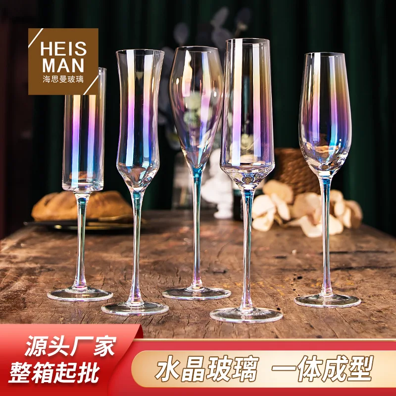 Withered  European style dazzling crystal champagne glass creative ins color high legged glass bar KTV foreign wine glass cockta