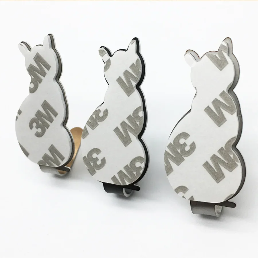 2PCS Creative Wall Mounted Key Hangerss Cat Shaped Nail Free Stainless Steel Hooks Adhesive Towel Coat Wall Mounted Hooks