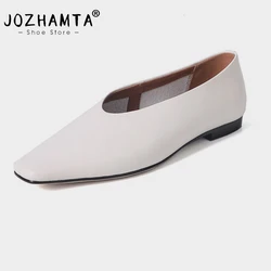 JOZHAMTA Size 34-40 Women Luxury Ballet Flats Shoes Real Leather Round Toe Low Heels For Woman Casual Daily Mary Jane Heel Shoes