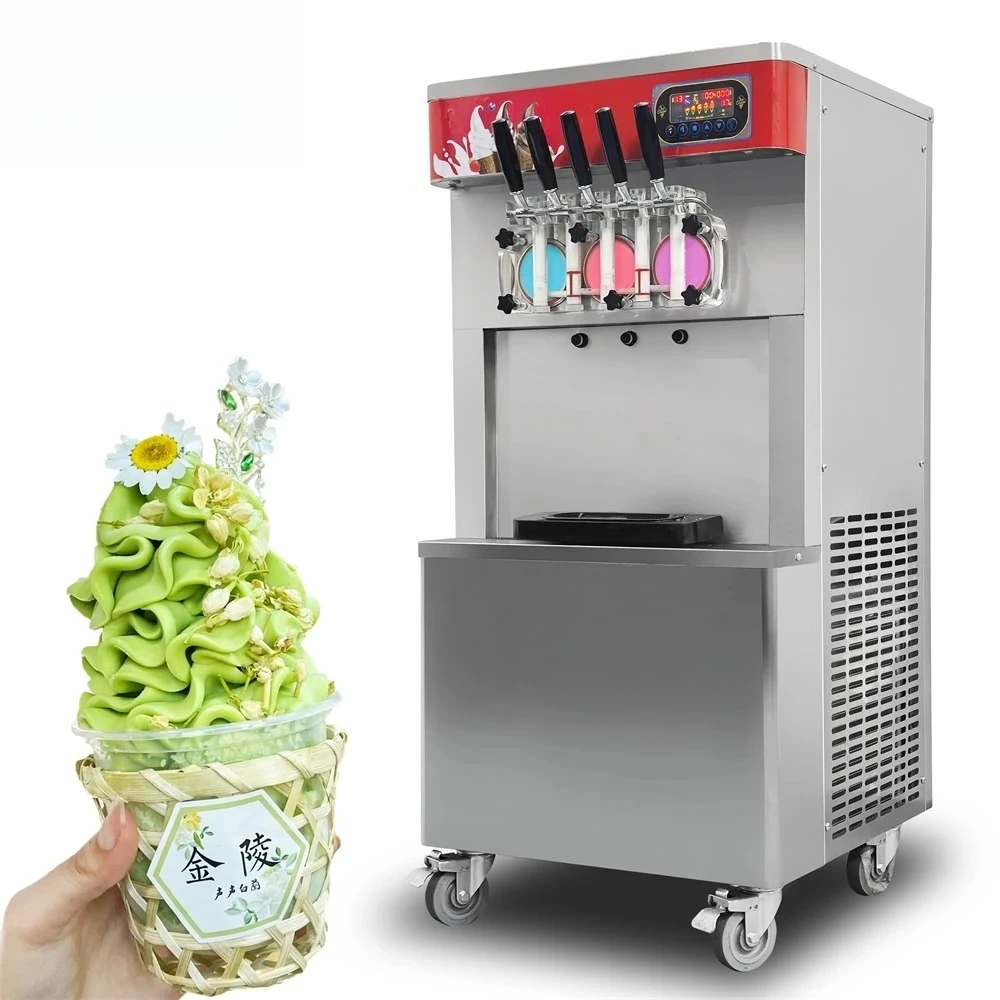 Soft Serve Ice Creme Machine Counter Top 3 Flavor Soft Serve Machine Frozen Yogurt Maker Acai Bowl 25-30L/H 8 Programs