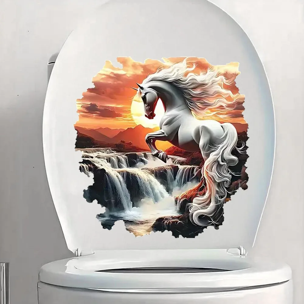 White Pegasus Waterfall Sunset Self-Adhesive Stickers, Bedroom Entryway Living Room Porch Home Decoration Wall Stickers