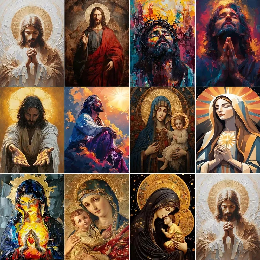 Painting Paint By Numbers Jesus Canvas Picture For Living Room Wall Home Decor Holy Mother Pintura Number Drawing,No Frame
