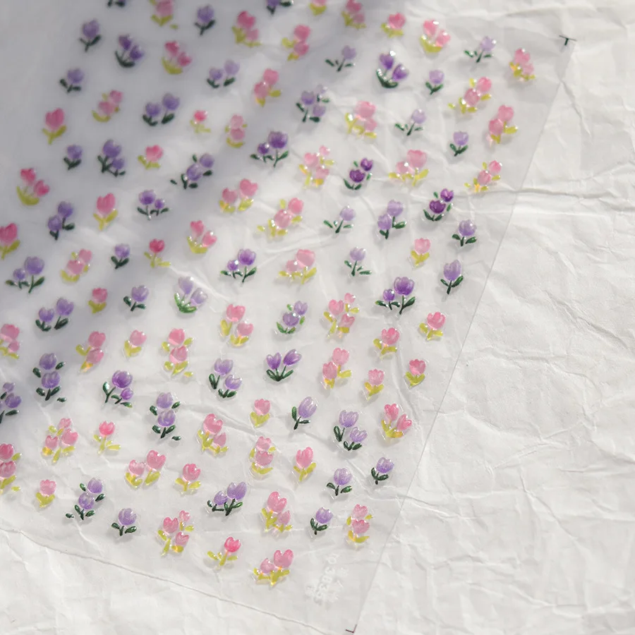 Pegatinas decorativas para uñas, 1 piezas, 5D, Kawaii, gelatina, tulipán, Concha, purpurina, margaritas, flor, calcomanías adhesivas, accesorios DIY