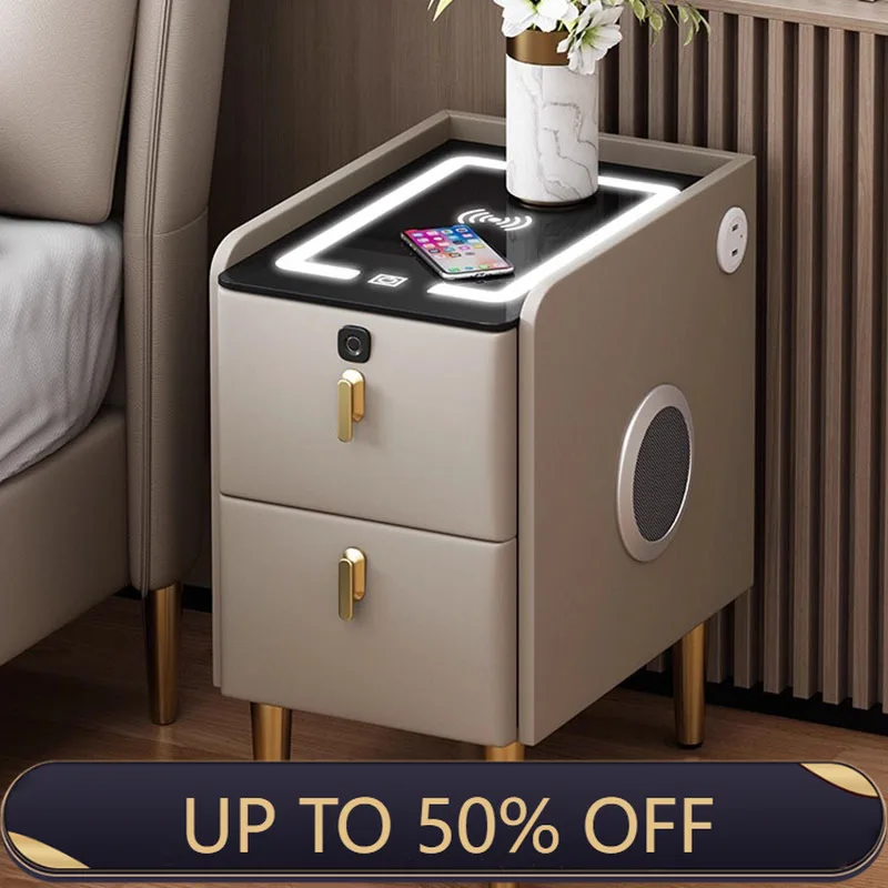 Organizer Bedroom Bedside Table Mobile Coffee Cabinets Librero Drawers Luxury Wood Nightstand Smart Mesa De Noche Home Furniture