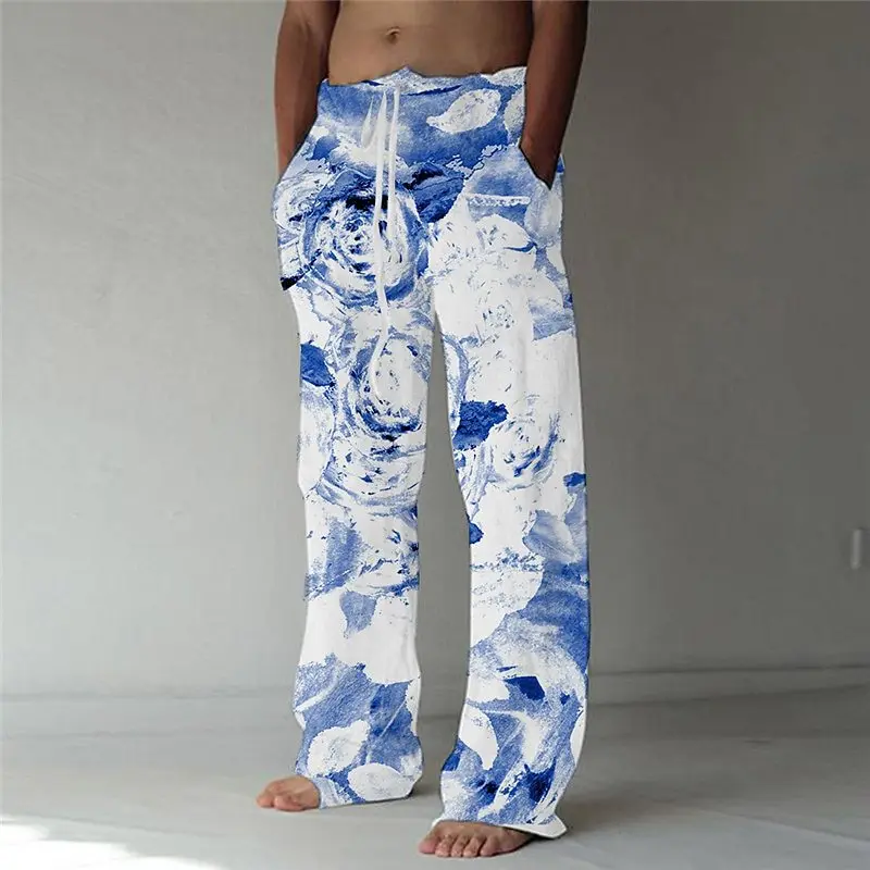 New Chinese Ink Wash Basic Casual Loose Pants For Men's New Summer Seaside Travel Personalized Straight Leg Pants WR6