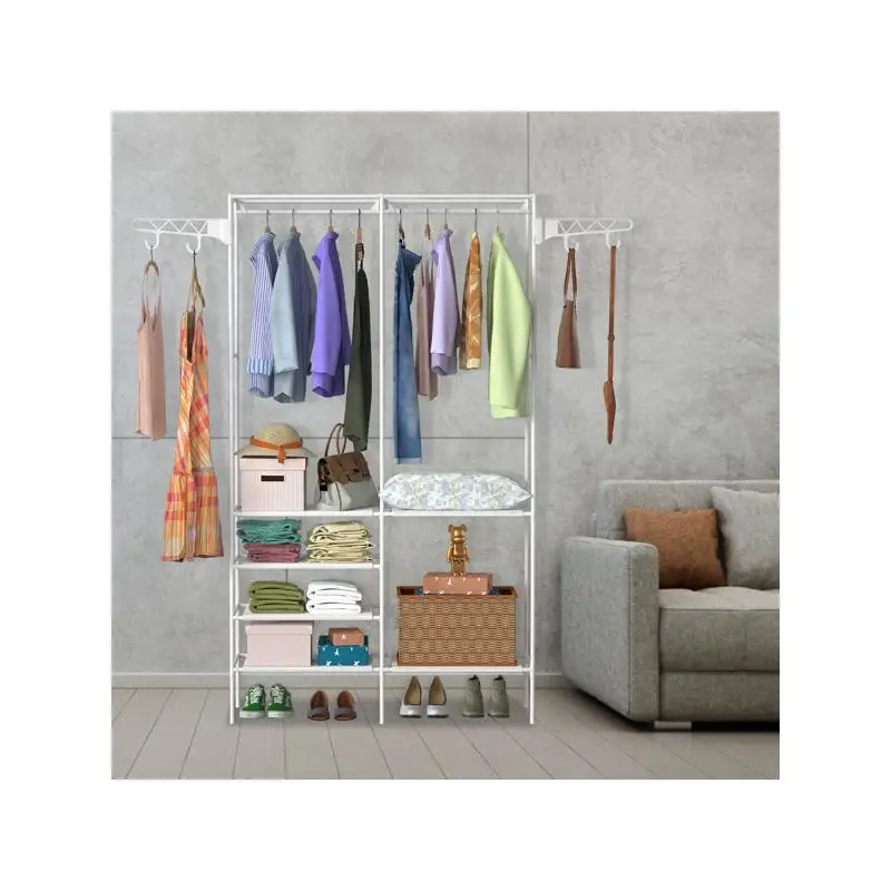 

Multi-Layer Closet Organizing Rack, 66.1x42.1x14.2in, 4 Shelves, 33lbs Hanging Rod Capacity, 11lbs Fabric Shelf Capacity