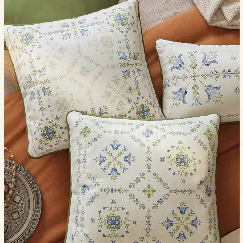 French Blue Flora Pillows Retro Country Style Cushion Case Classical Decorative Pillow Cover For sofa Chair Home Decorations