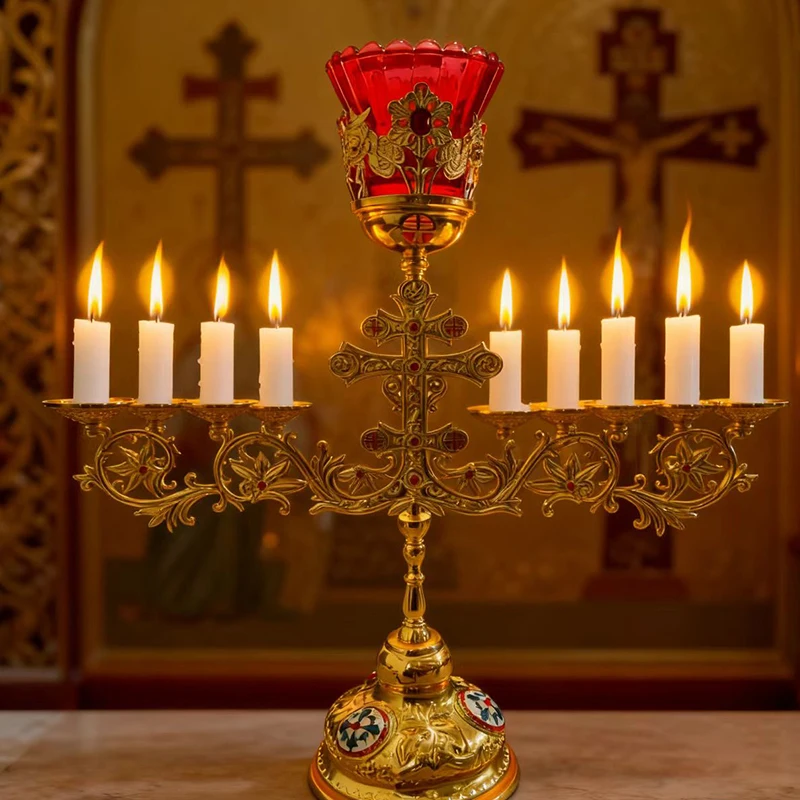 جديد 2026 عيد الفصح مصباح زيت الأرثوذكسية مع الكأس والصليب سبائك الزنك الأحمر الزجاج الفتيل حامل الدينية المنزل مذبح الكنيسة ديكور