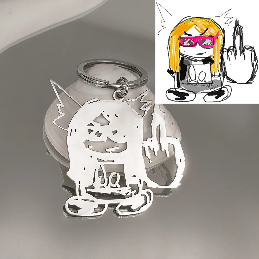

2025 Fashion Jewelry Customized Children Drawing Keychain Kid Art Personalized Keyring Stainless Steel Custom Design LOGO Gift