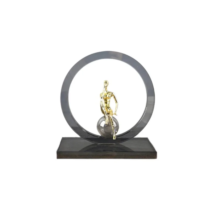 

Modern simple geometric crystal ring metal statuette sculpture ornament living room bedroom entrance home decoration