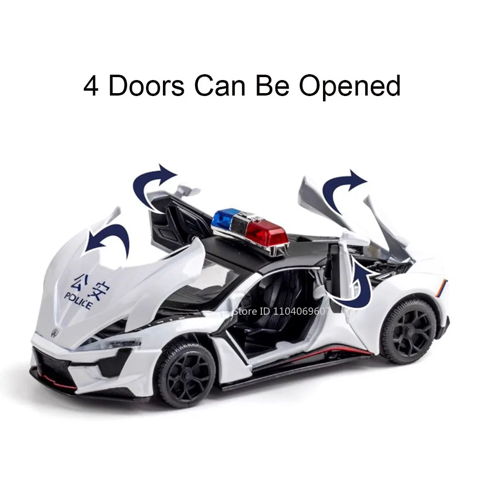 1:32 Lykan Hypersport Model Toy Cars Alloy Diecast Police Car Sound Light Pull Back Drzwi Otwarte Pojazdy Sportowe Prezenty dla Chłopców