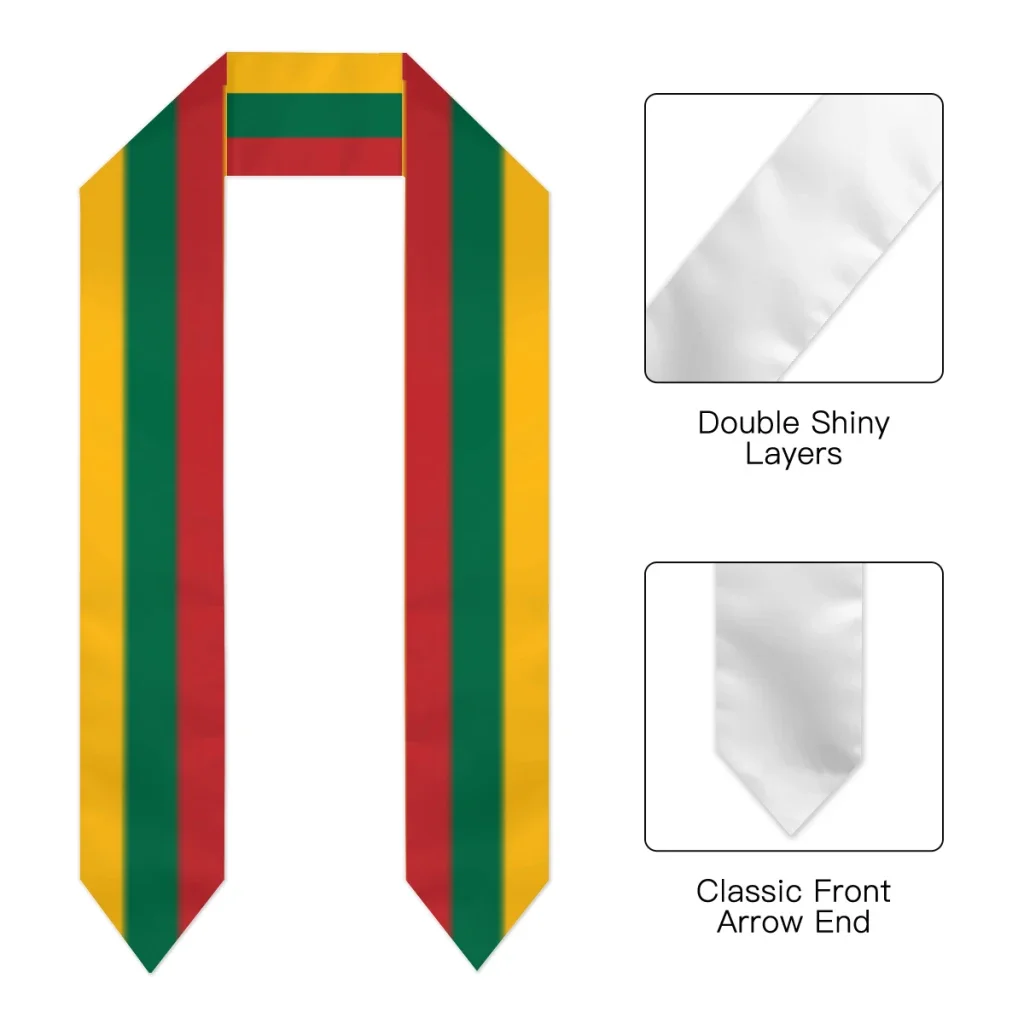 Graduation Sash Lithuania Flag scarf Shawl Stole Sapphire Blue with Stripe Bachelor Gown Accessory Ribbon 180*14cm