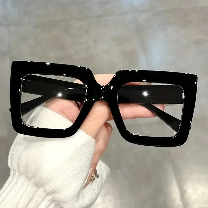 Large Frame Clear Lens Anti Blue Light Eyewear Trendy Square Computer Glasses Decorative Eyeglasses Spectacles for Women Men