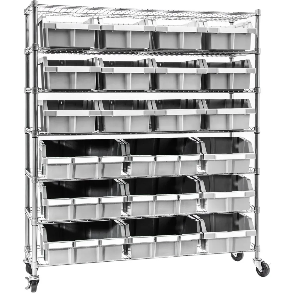 Heavy Duty NSF Bin Rack Solid Steel Wire Shelving Storage Unit, Patented Organizer for Garage, Warehouse, Office, Restaurant