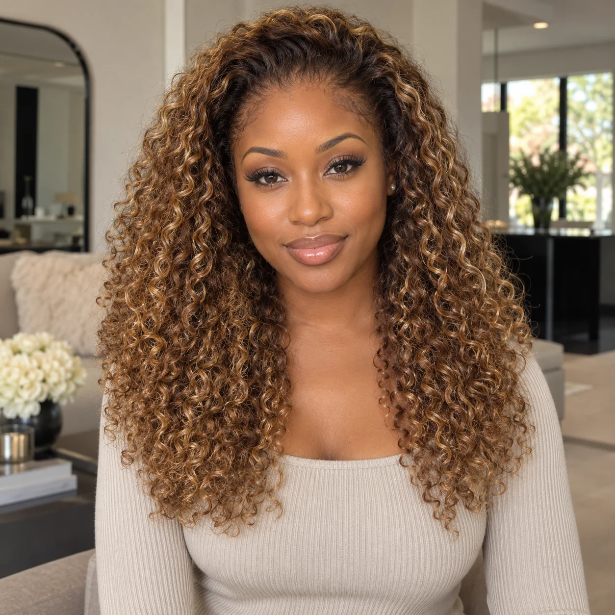 TIMOPOL 13x4 HD Transparent Lace Front Human Hair Wigs for Women, Piano Ombre Highlights Jerry Curly Wet & Wavy Wig, Pre Plucked Natural Hairline, Fits All Skin Tones for Daily Wear & Parties