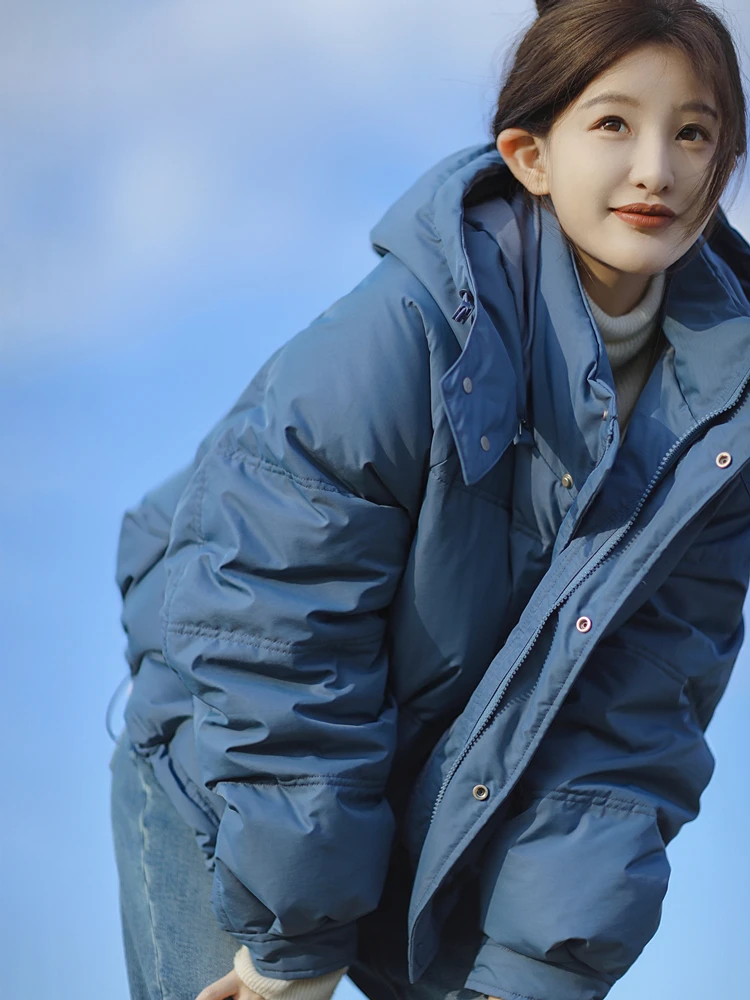 Koreaanse Sle ort Blue down Jaet damesbrood Sle Thi bovenkleding Winter Faion Street Sle warme jas