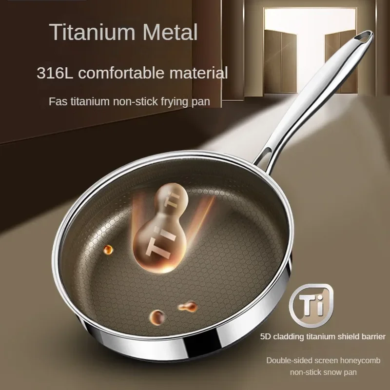 

Titanium Wok Pan 316 Stainless Steel Frying Pan Less Fume Cooking Pot Non StickSuitable for All Kinds of Stoves Cookware Pans