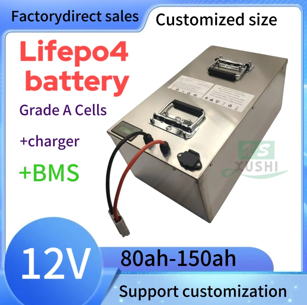 

XS Batterie au lithium LiFePo4 avec BMS Bluetooth, énergie solaire, chargeur 10A, 12.8V, 100Ah, 12V, 100Ah, 120Ah, 80Ah, 1200W,