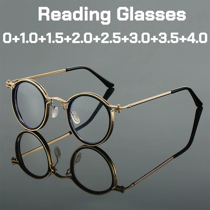 

Luxury Metal Round Frame Reading Glasses Vintage Anti Blue Light Far Sight Eyewear Retro Classic HD Lens Presbyopia Eyeglasses