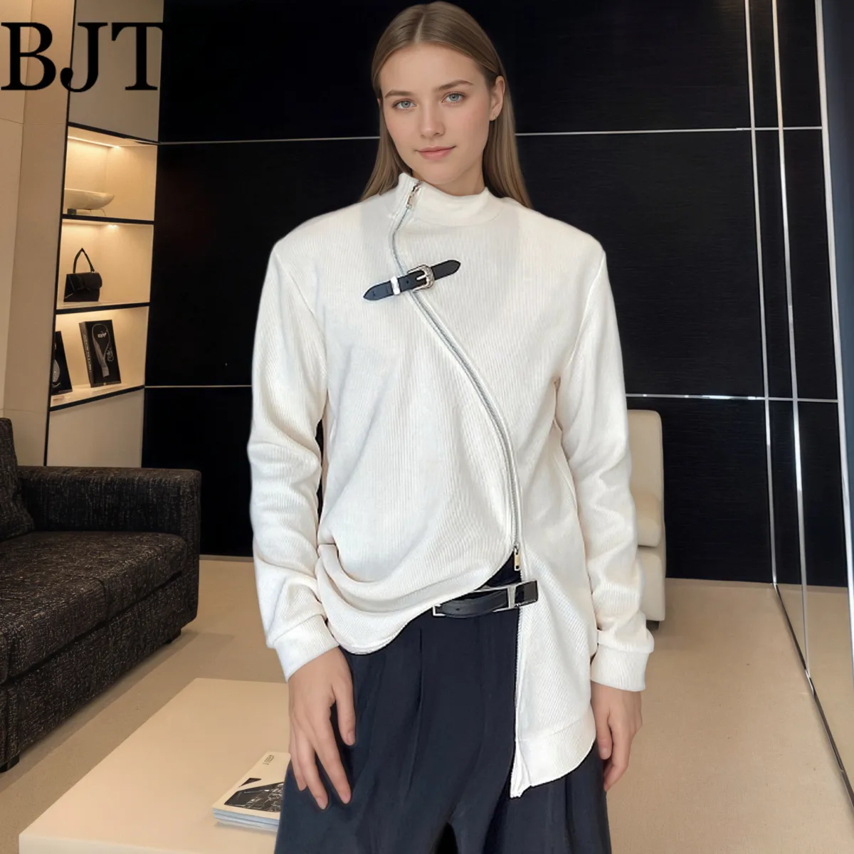 BJTZ Giacca diagonale da donna 2025 Nuovo arrivo Designer Moda Alta qualità Elegante Chic Casual Streetwear Capispalla Autunno