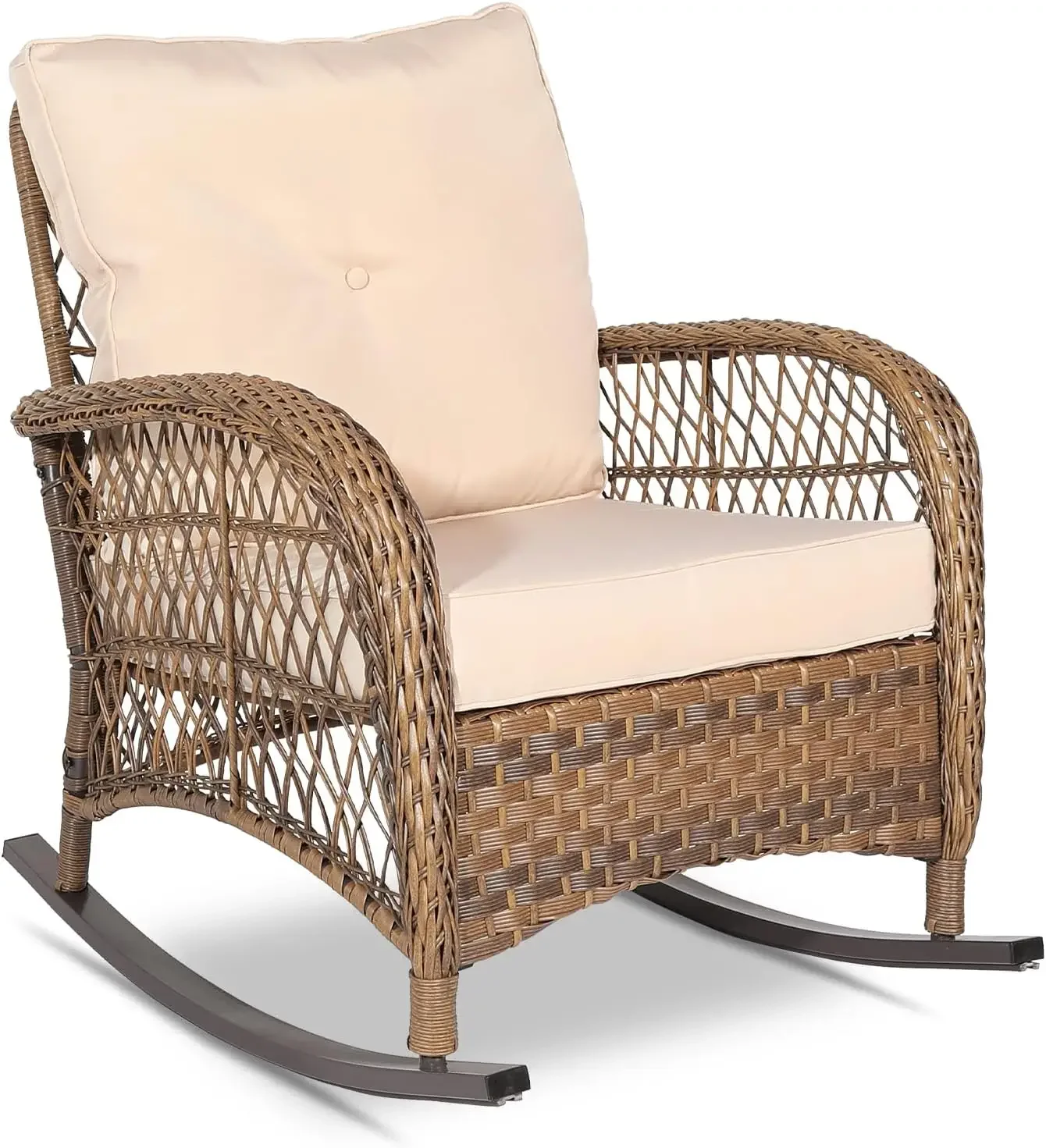 

Outdoor Wicker Rocking Chair, Patio Rattan Rocker Chair with Cushions Steel Frame