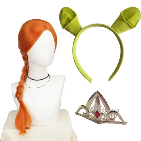 Halloween Masquerade Girls Adult Women Princess Fiona Cosplay Synthetic Wig or Fancy Fairy Accessories Shrek Green Ear or Crown