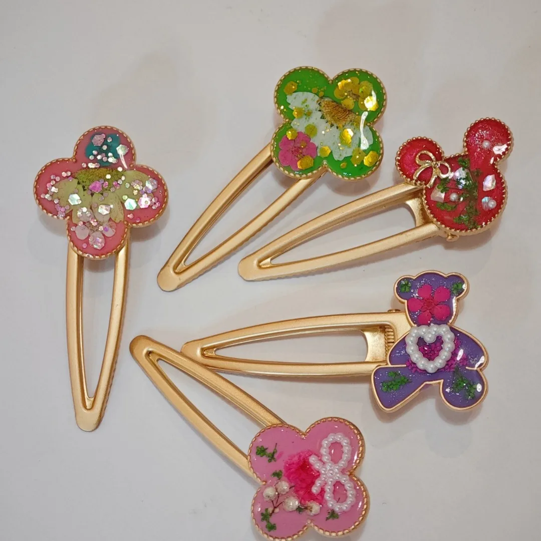 3250 Wholesale Dried Real Flower Bow Hair Clip Creative Christmas Birthday Gift Side Duckbill Clip Ins Bear Animal Bangs Clip