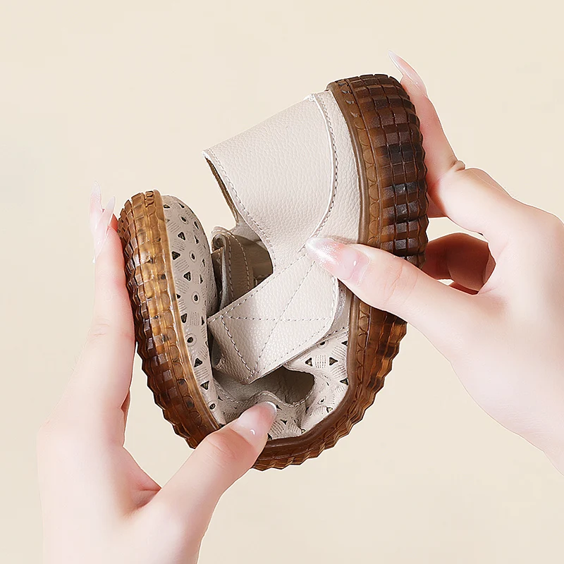 حذاء بدون كعب نسائي جديد، حذاء مسطح من الجلد الطبيعي 100%، حذاء نسائي عصري وغير رسمي، صنادل، مقاس كبير 42
