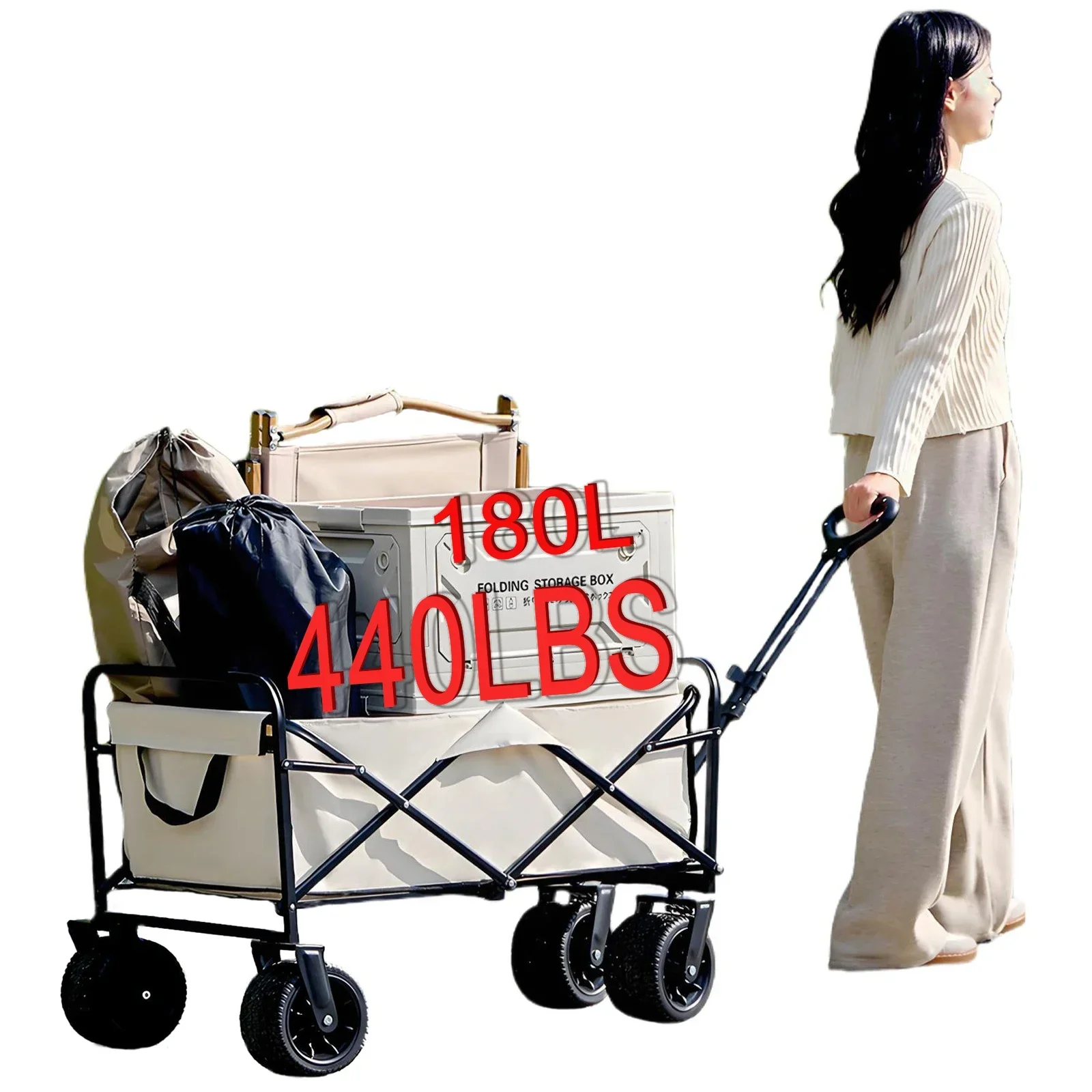 Outdoor folding trolley portable recreational vehicle ATV 150L large capacity adjustable handle barbecue picnic camping trolley