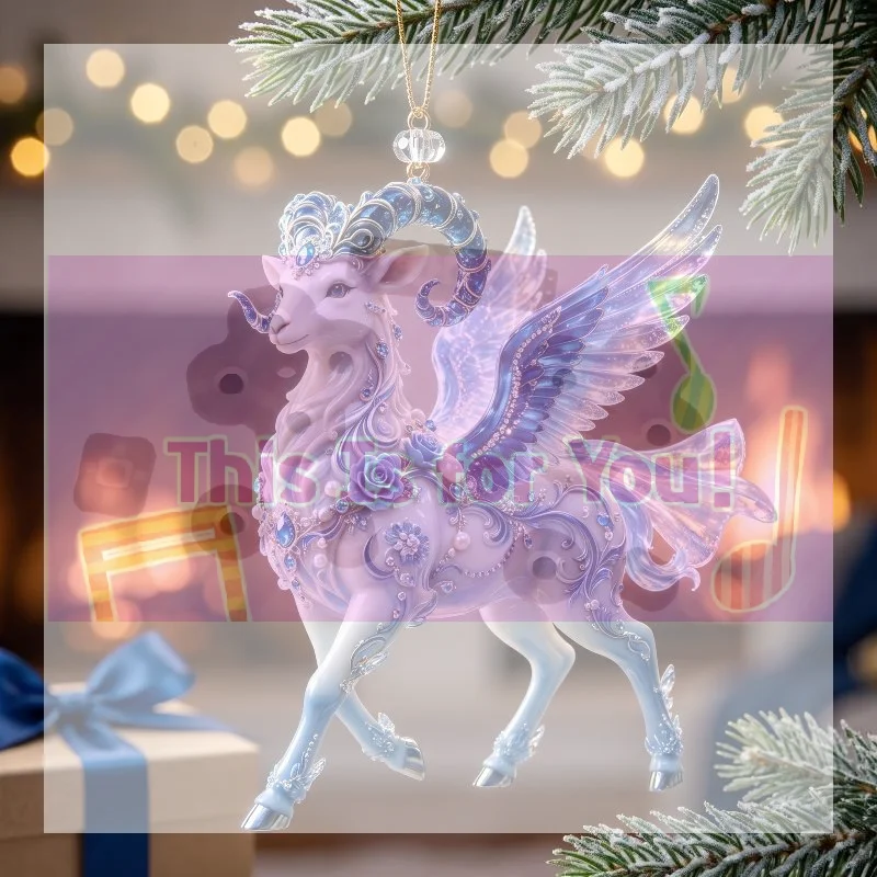 【MA】2D Flat Christmas Hanging Pendant Acrylic Blue White Winged Goat Pendant Xmas Tree Hanging Ornament Bag Charms