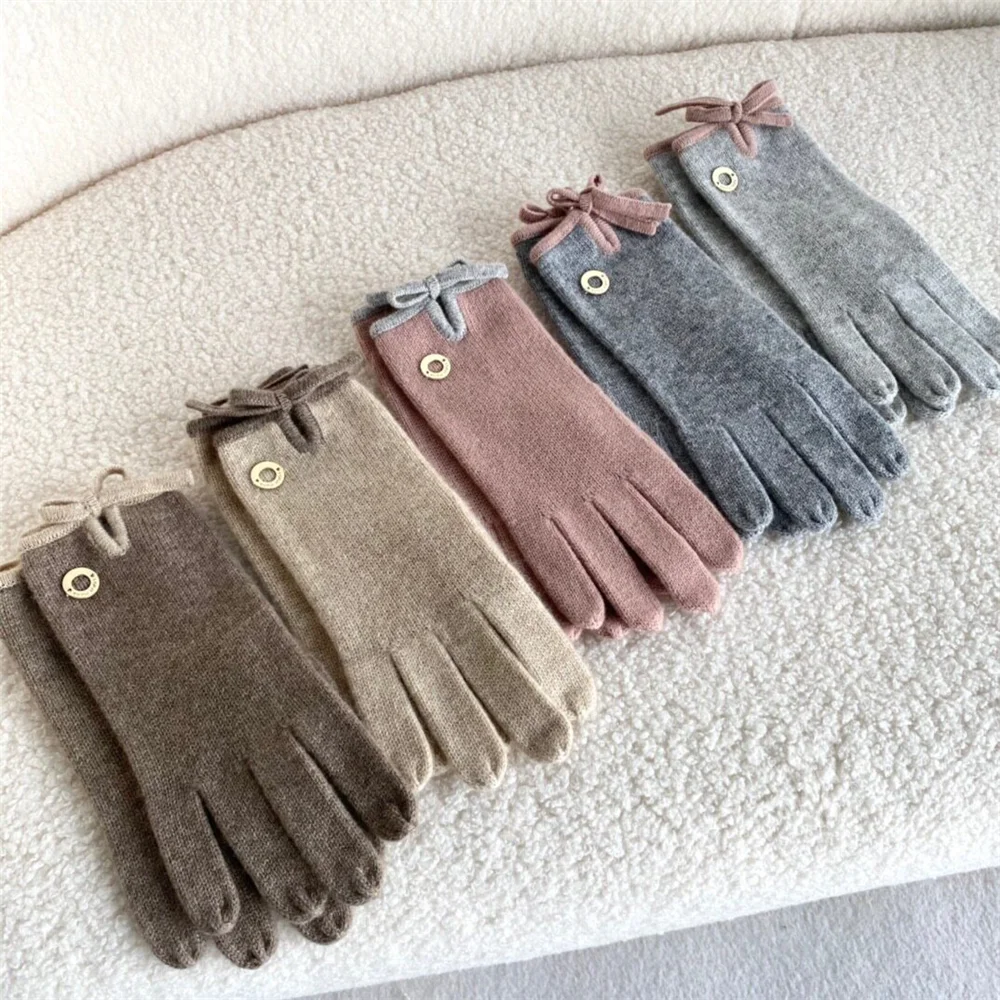 Women's Autumn/Winter Cashmere Knit Bow Gloves