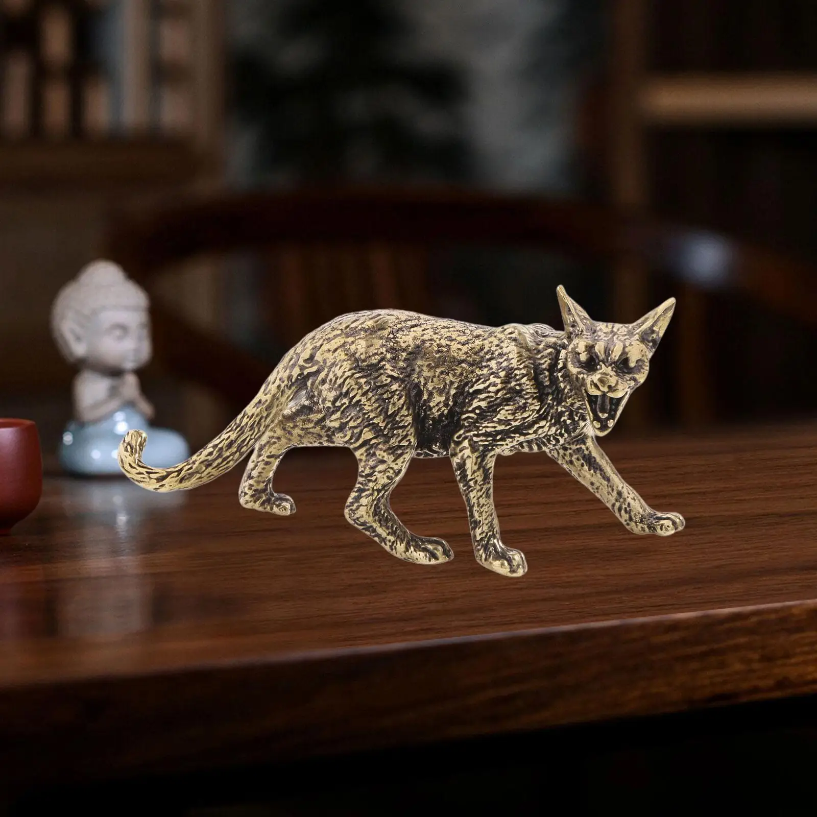 Kung Fu Tea Pet Small Cat Statue Animal Figurines Retro Desktop Decorations