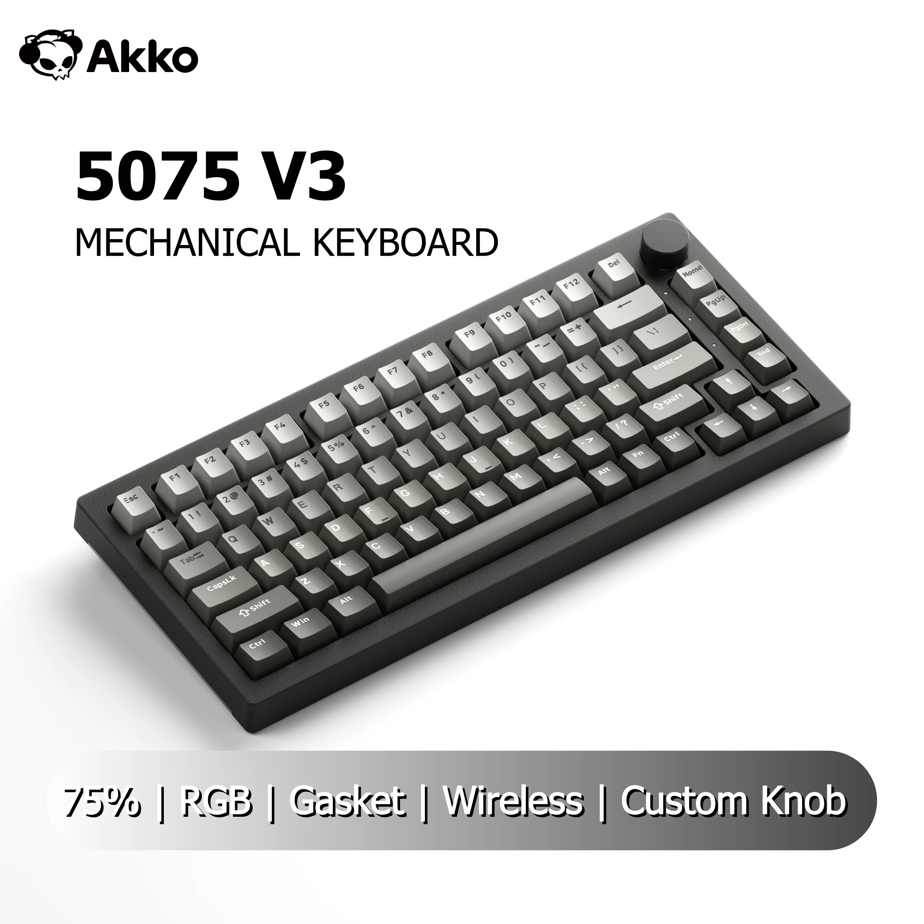 Akko 5075 V3 Mechanical Keyboard 75% 82 Keys ANSI-US With Konb Hot-swappable RGB Tri-mode Wireless Custom Keyboard Gaming Office