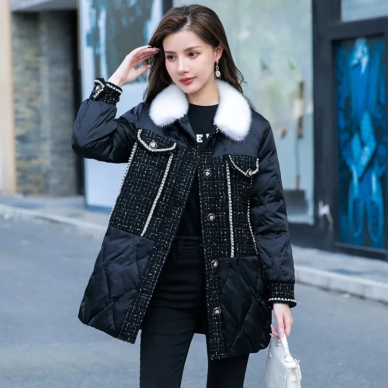 

Winter Down Coat New Fashion Mink Fur Grass Spliced Wool Down Coat Women's Young Mid length Small Coat