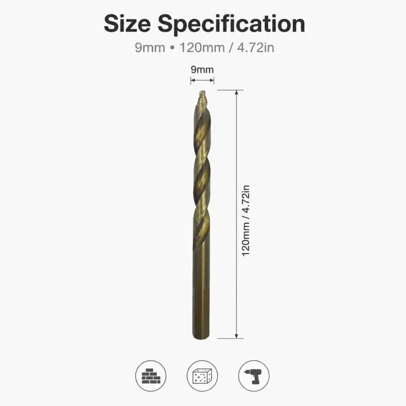 9mm HSS‑Co Twist Drill Bit, Titanium Coated High Hardness Drill Bit for Metal Wood Plastic DIY Drilling Tool