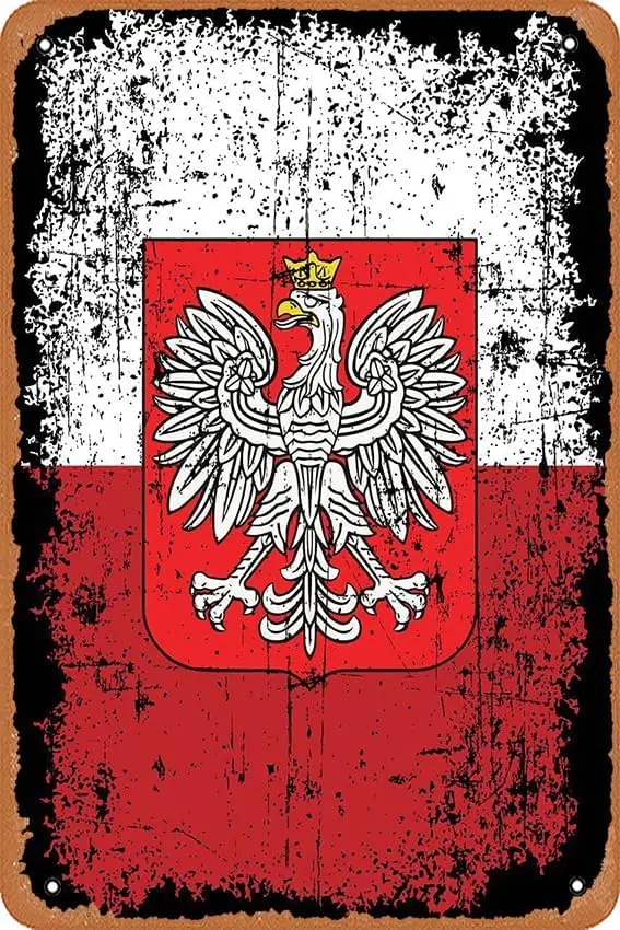 muecddoa Flag Poland Polska Polen Flags Retro Vintage Decorative Metal Tin Sign 8x12 Inch. 1pc