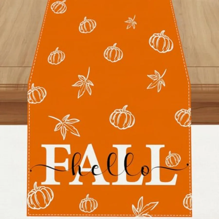 

Linen Orange Fall Table Runner 72 Ihes Long Fall Leaves Pumpkin Home Kitchen Dining Room Decor Autumn Thanksgiving Harvest Fest