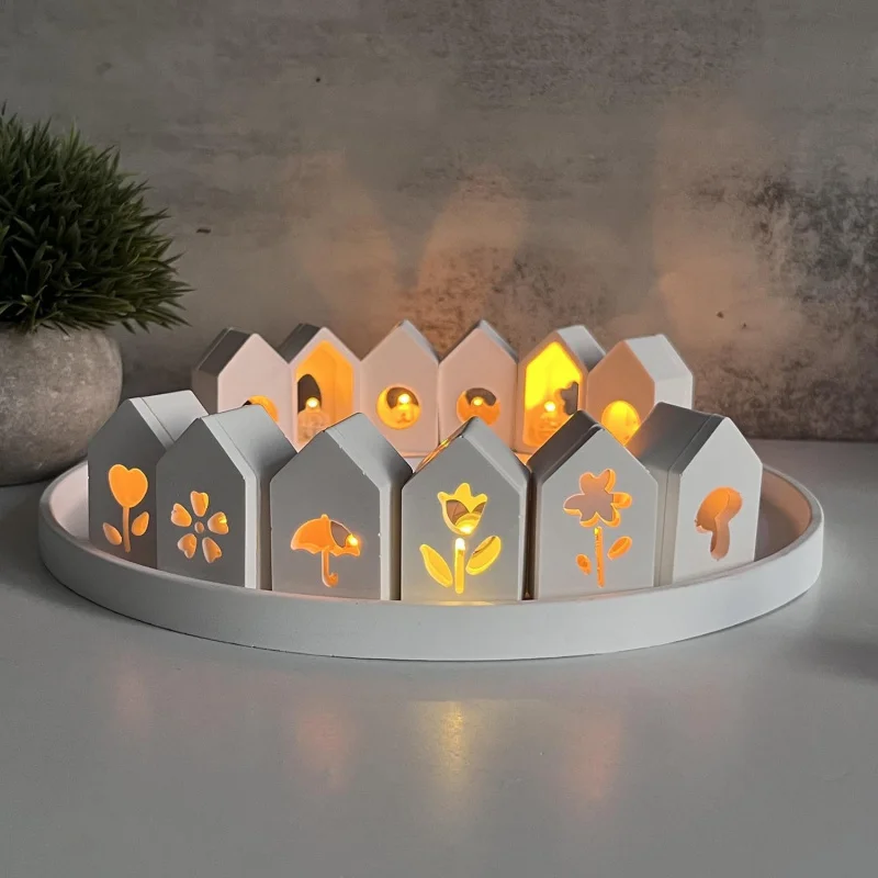 

Mini Hollow House Silicone Mold with Rabbit Butterfly Umbrella Flower - DIY Atmosphere Light, Plaster & Resin Craft Decoration