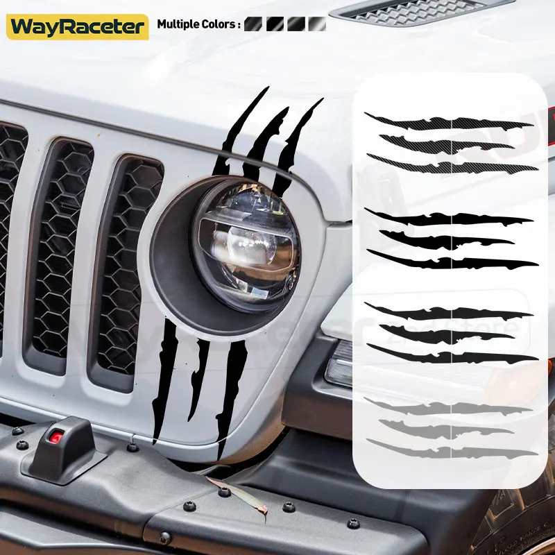 

2 Pcs Matte Black Car Headlight Eyebrow Sticker Ghost Claw Stripes Decal For Jeep Wrangler JL 2018+ Gladiator JT 2023 2024 2025