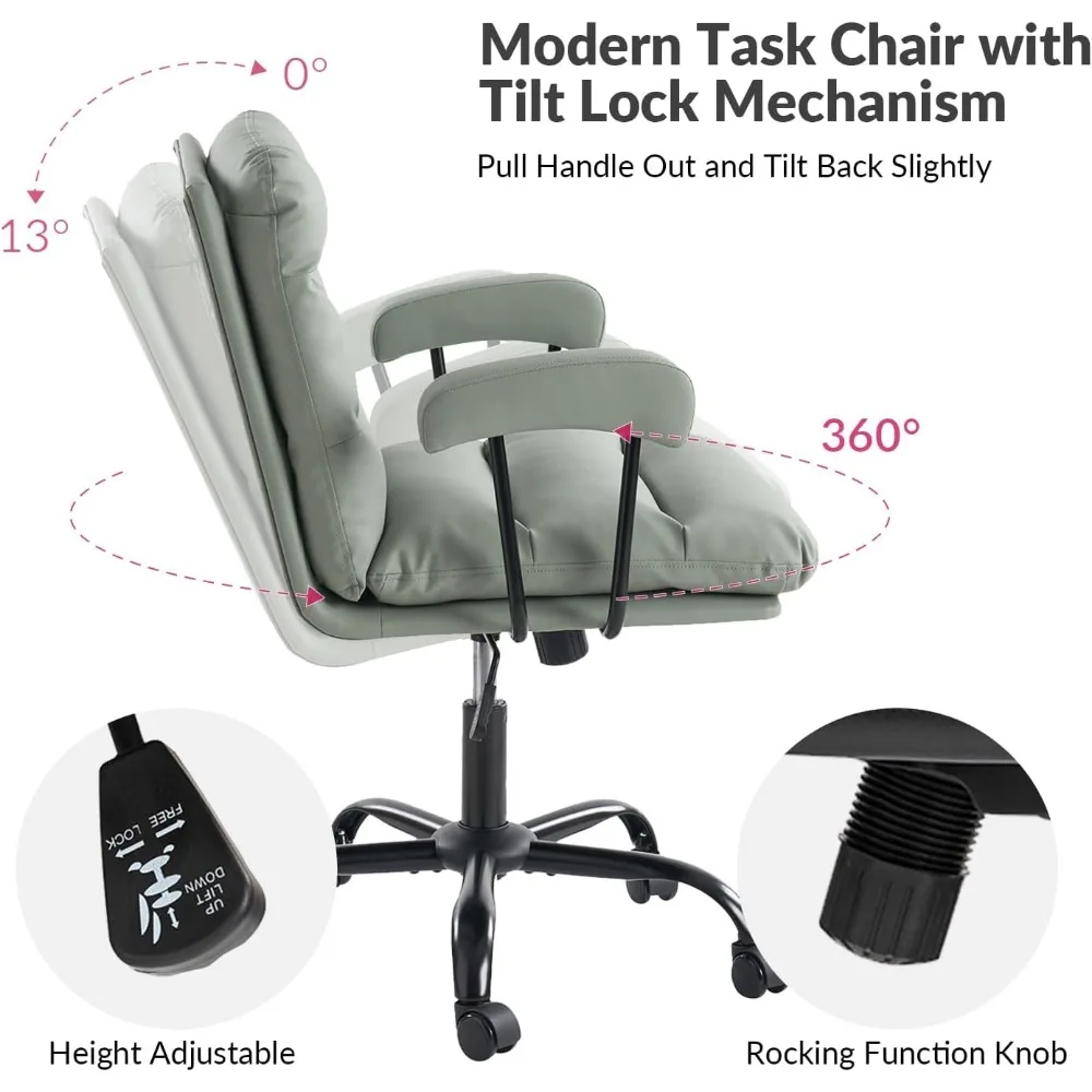 كرسي مكتب HULALA HOME من الجلد الصناعي مع قفل مائل وقاعدة معدنية، 360 درجة ° كرسي كمبيوتر قابل للتعديل بارتفاع دوار، مريح #4