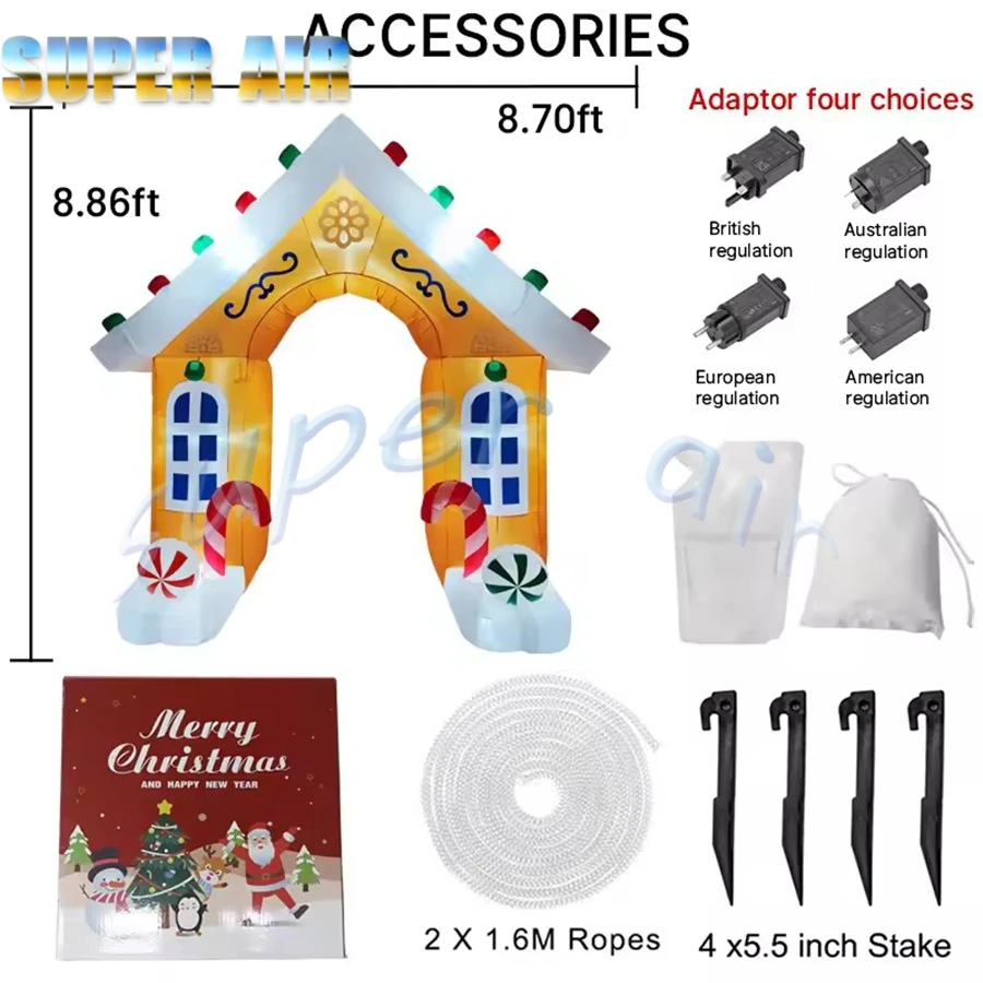 중국산 특별 디자인 풍선 장난감 진저브레드 하우스 아치 크리스마스 마당 장식 조명 크리스마스 용품 가정용