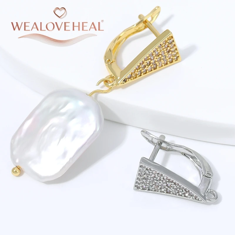 schmuckherstellung zubehör, 18K vergoldete Messing-Ohrringhaken mit umgekehrtem Dreieck, Micro-Pavé-Zirkonia-Ohrhaken mit Öse für DIY-Hängeschmuckherstellung – Detail 18
