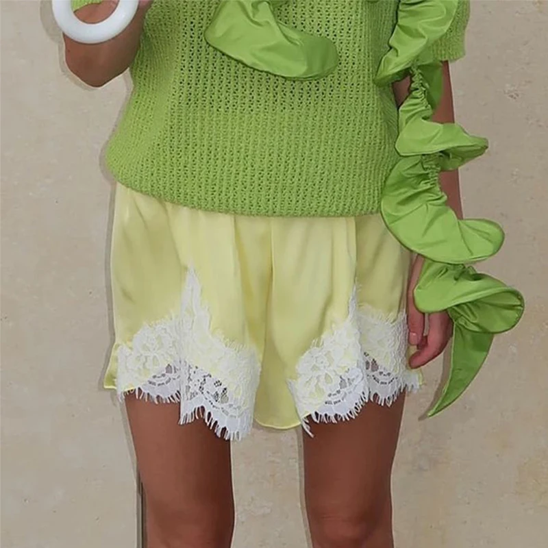 Trendix مثير الدانتيل السراويل النساء 2026 الصيف موضة المرقعة عالية الخصر سراويل قصيرة حفلة عطلة الشاطئ الجوف خارج السراويل فام #6
