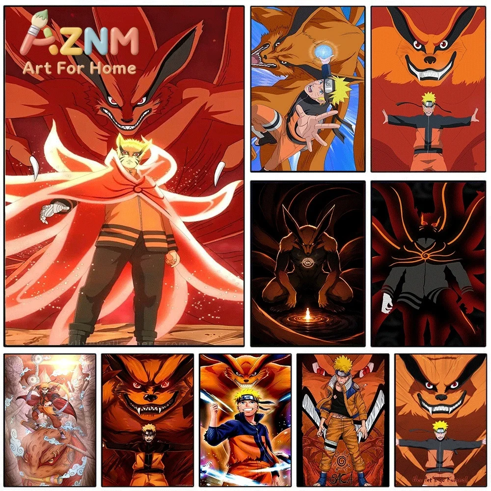 Anime Naruto Canvas Wall Art Naruto Kurama Nine Tails Chakra Mode Poster Unframed Canvas Painting Bedroom Living Room Home Wal