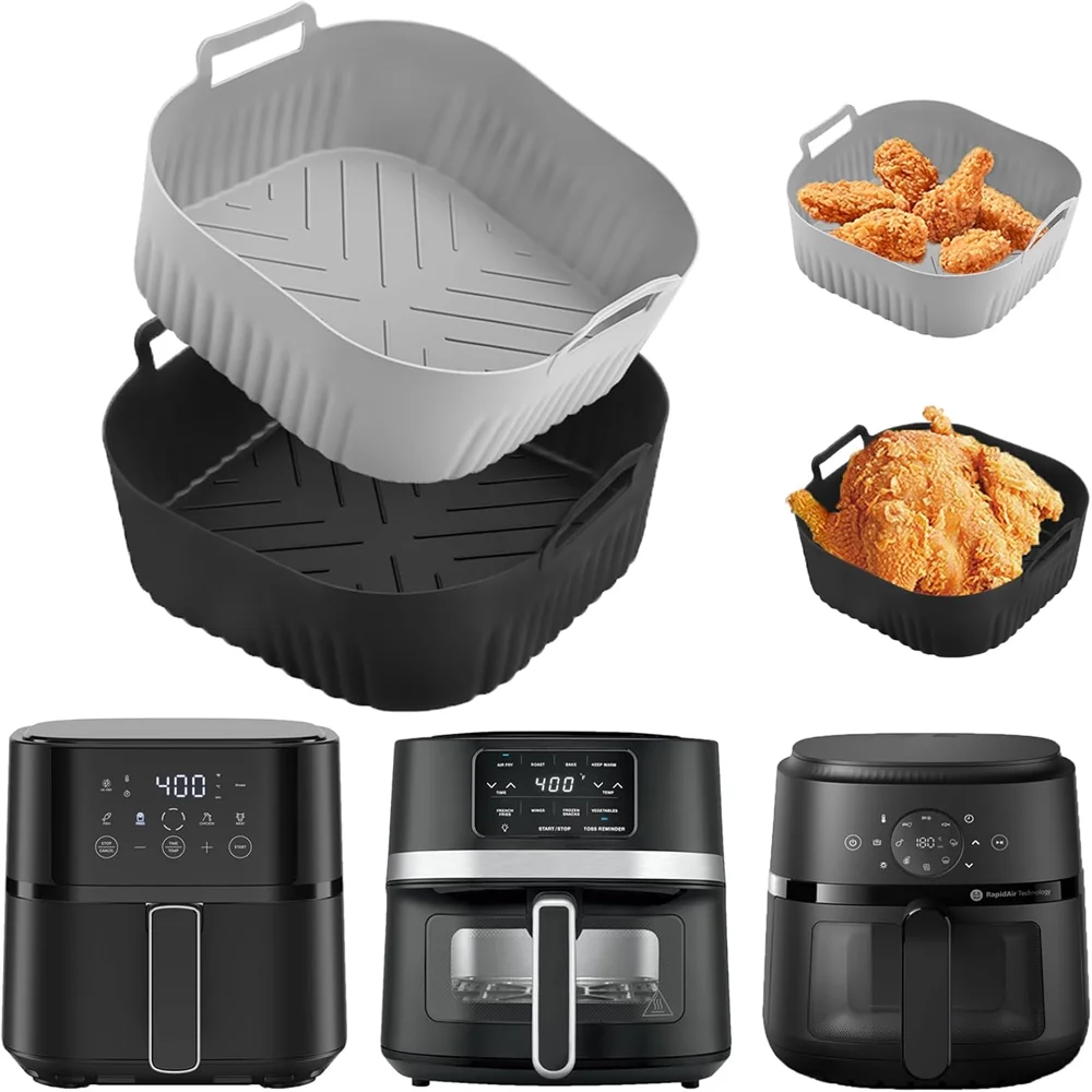 Square Air Fryer Silicone Tray, NA229 Fryer Baking Pan 6QT Multi-Series Inner Liner Silicone Lining Fry Basket, Air Fryer Mat