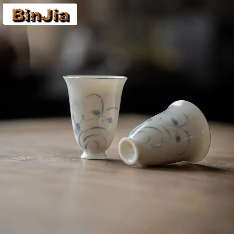 

30 мл нефритовая фарфоровая чашка Master, ручная роспись, тростниковый чай Драгуи, традиционный контур, золотая китайская коллекция посуды для напитков