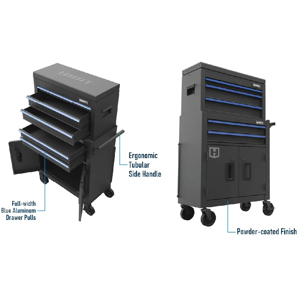 24 Inch Steel Tool Chest Combo with Built-In Power Strip Heavy Duty 400 lb Capacity Smooth Drawer Operation Ample Storage