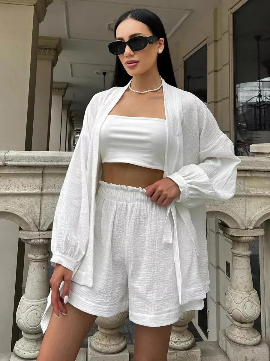 Sumuyoo Women's European and American Two-piece Fashionable and Simple Top and Shorts Set Suitable for Summer Casual Wear