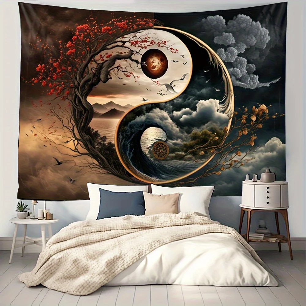 VIKAMA Klassischer Yin-Yang-Tai-Chi-Wandbehang, traumhafter Wanddekor-Wandteppich im chinesischen Stil, geeignet für Räume und Meditationsbereiche